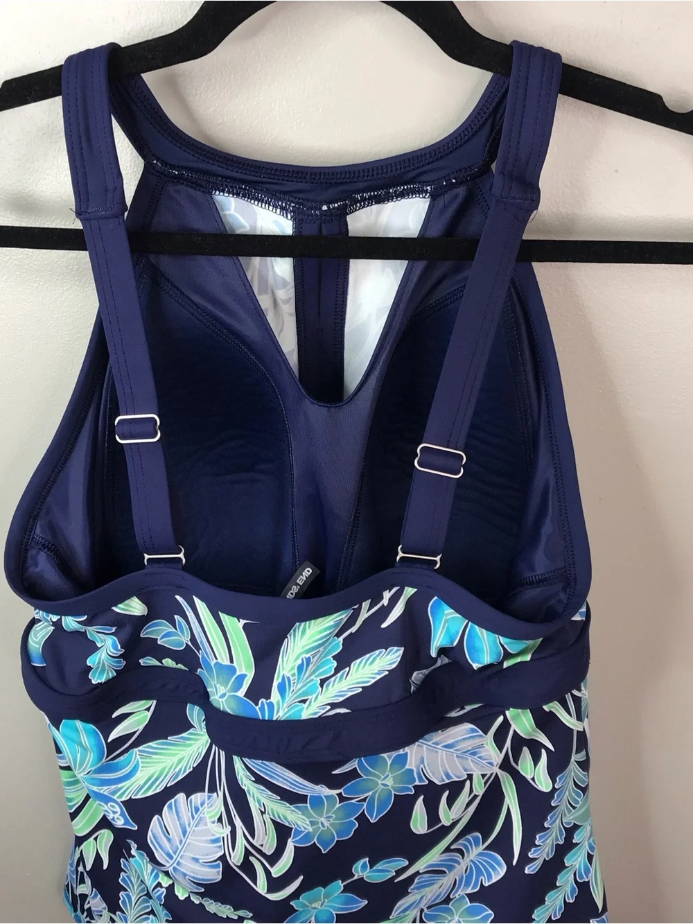 Lands' End Navy Floral Tankini Top with Aqua and Light Blue Prints Sz 8 DD